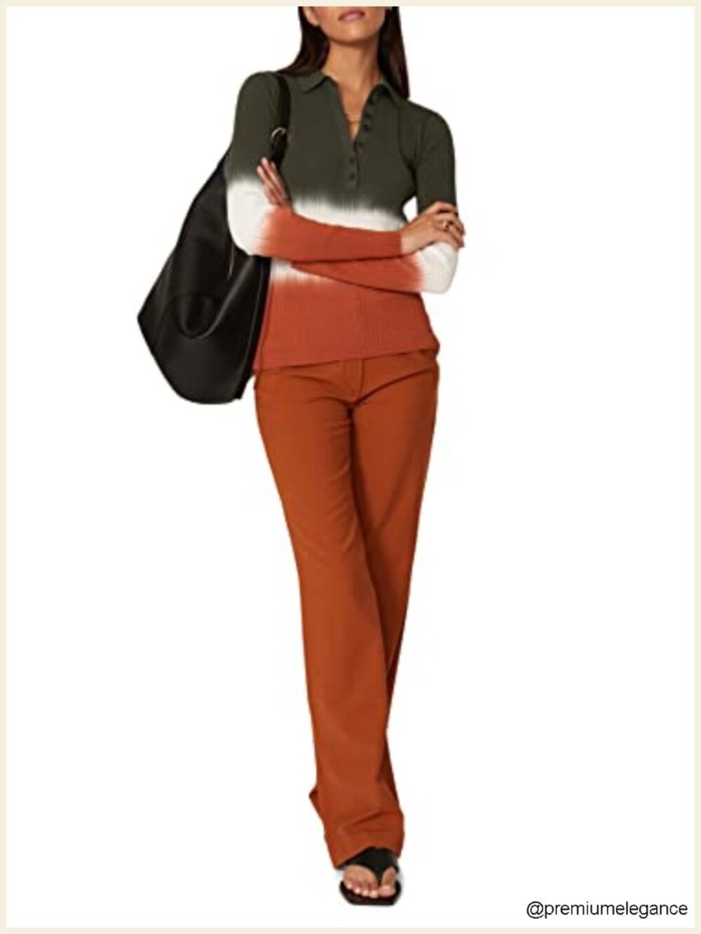 Rib Knit Polo Shirt with Collar and Button Front